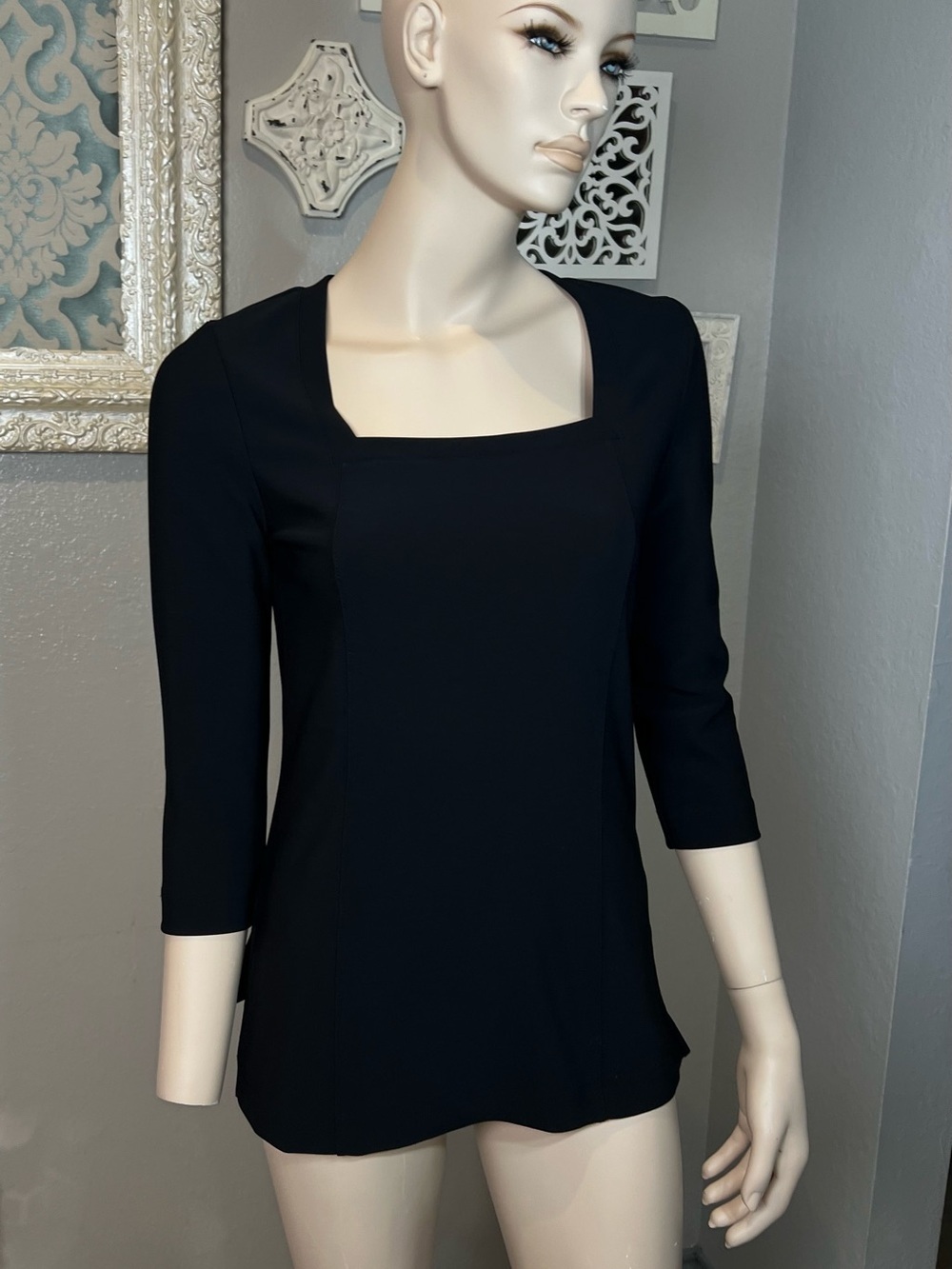 Boston Proper Square-Neck 3/4 Sleeve Tunic - Black - Picture 4 of 9